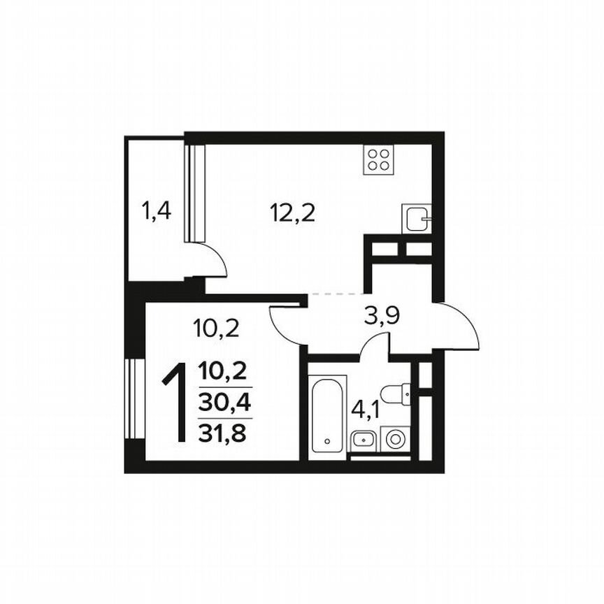 1-к. квартира, 31,8 м², 11/11 эт.
