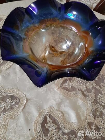 Ваза для фруктов цветное стекло СССР
