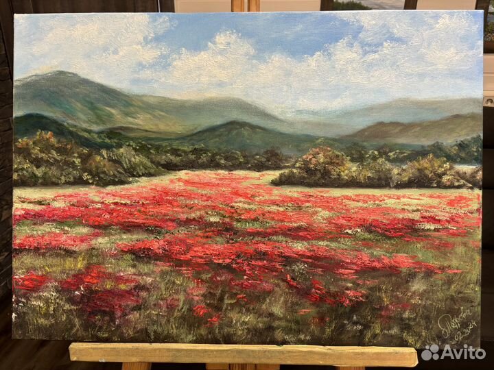 Картина маслом на холсте пейзаж горы маки