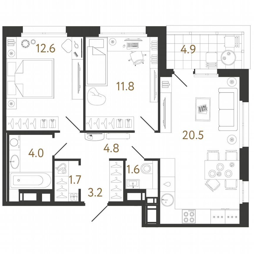 2-к. квартира, 60,2 м², 7/12 эт.