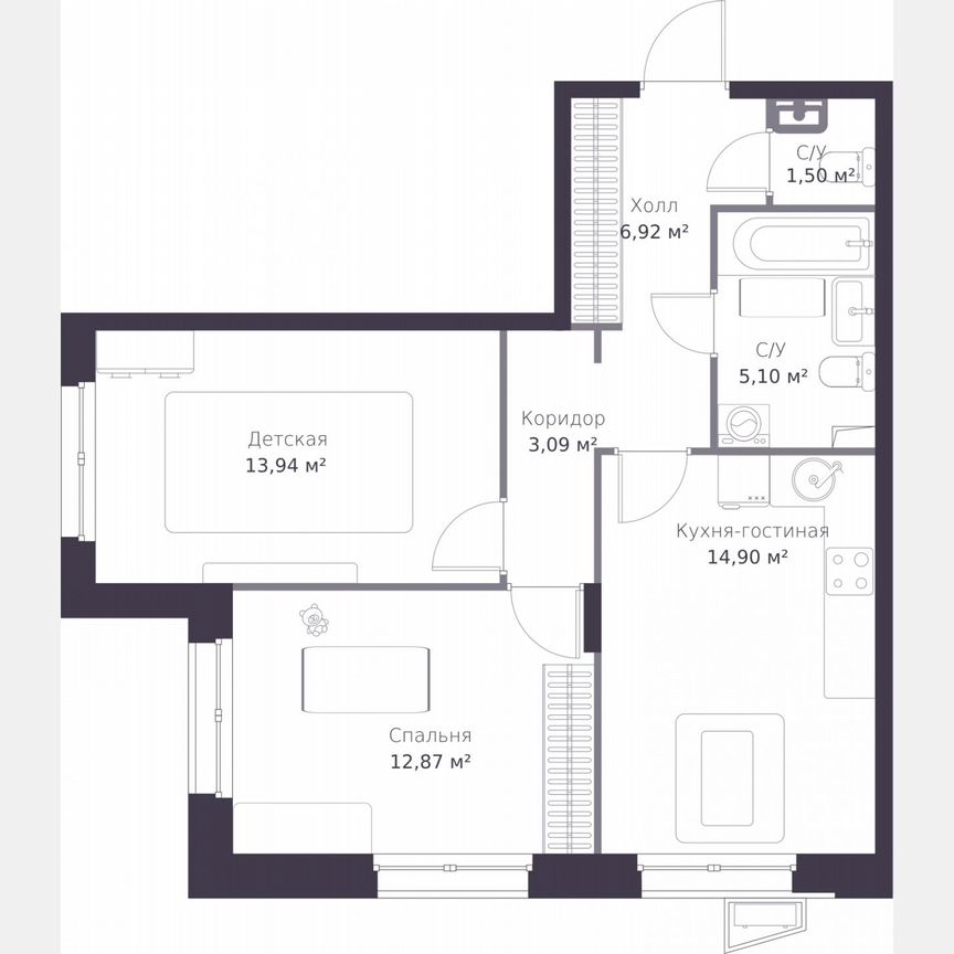 2-к. квартира, 58,3 м², 1/11 эт.