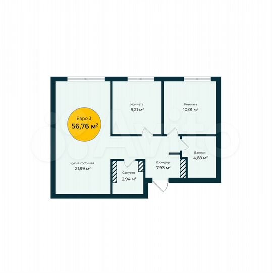 2-к. квартира, 56,7 м², 13/23 эт.