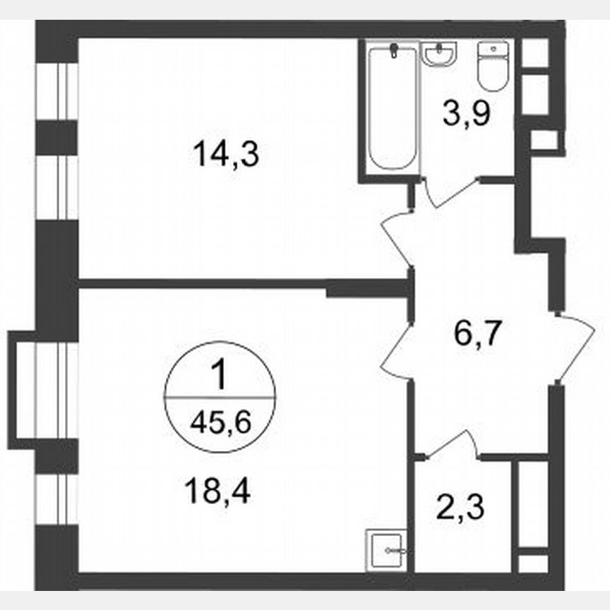 1-к. квартира, 45,6 м², 13/20 эт.