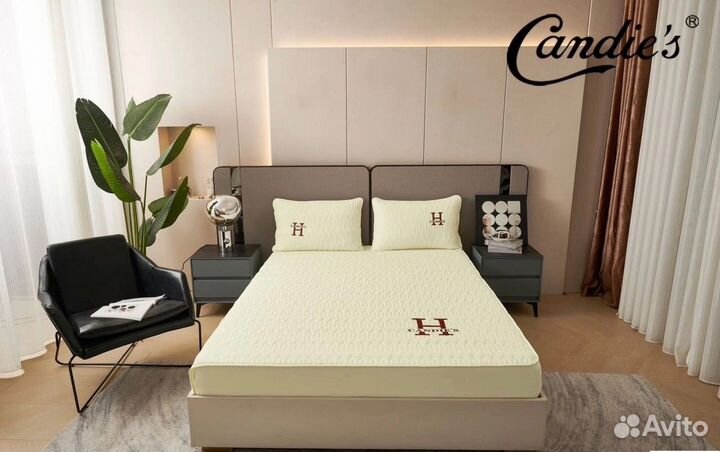 Наматрасник стёганный с бортами + 2 наволочки