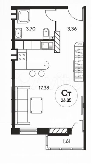 Квартира-студия, 26,1 м², 6/25 эт.