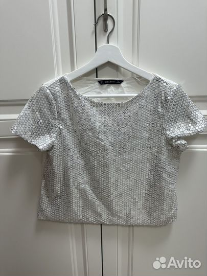 Топ блуза zara со стразами пайетками