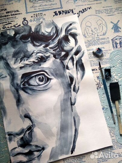 Картина Давид Микеланджело акварель в раме