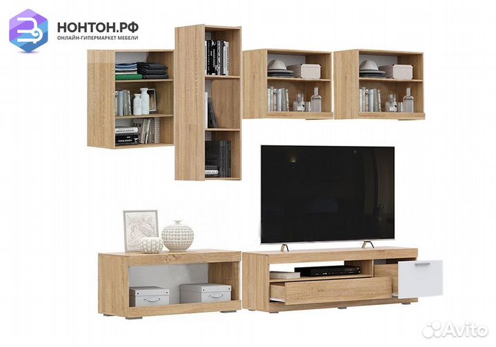 Стенка Аванта №1 белый глянец / дуб сонома