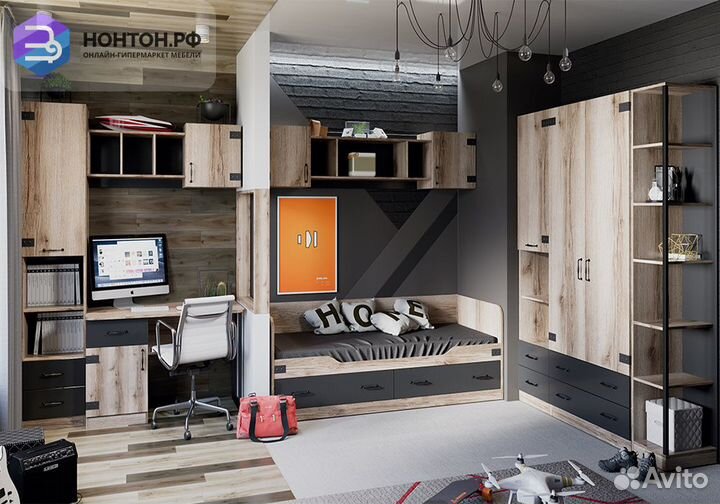 Спальный гарнитур Окланд №1 фон черный / дуб делан