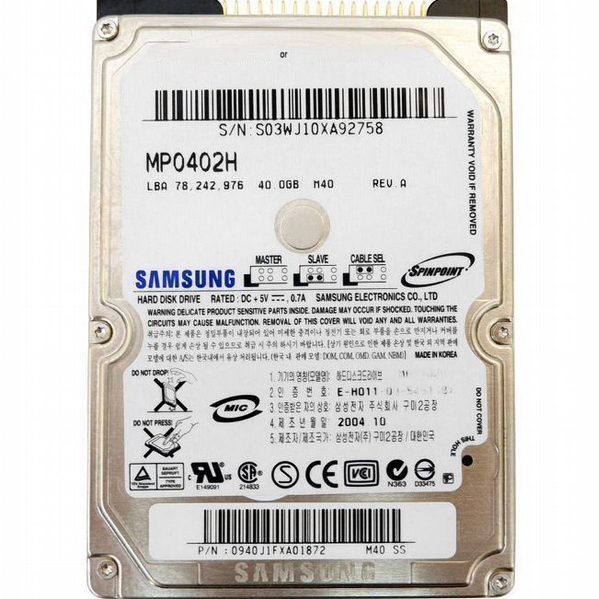 [MP0402H] Жесткий Диск Samsung 40gb Ide 2,5" Mp0402h
