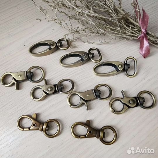 Карабины металлические для сумок латунь 3 вида