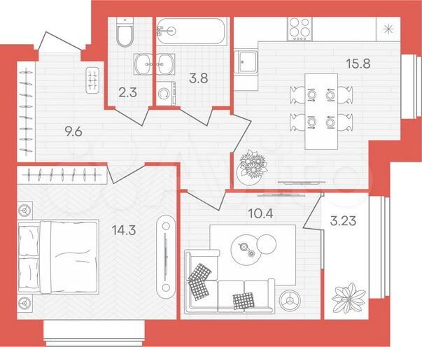 2-к. квартира, 59,4 м², 3/10 эт.