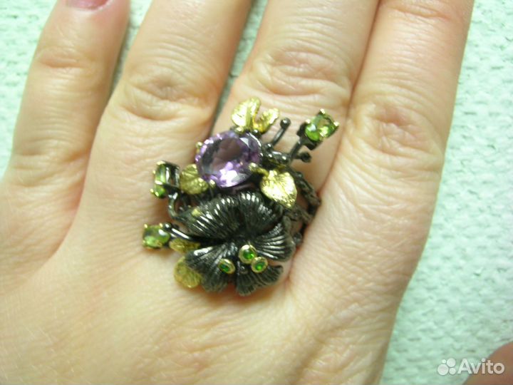 Кольцо серебряное с аметистом. 18 размер