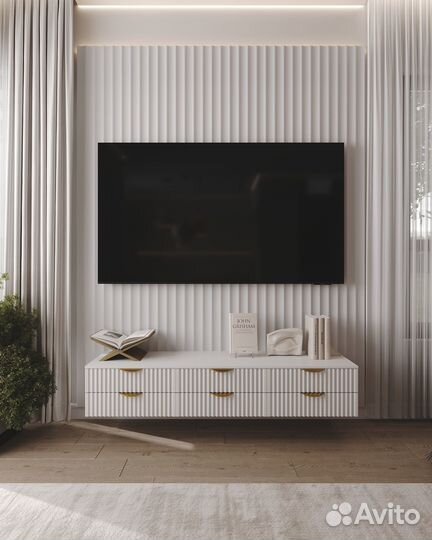 Подвесная тв тумба 160х40х30 Белая