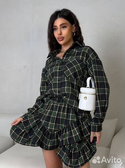 Костюм женский юбка и рубашка в клетку