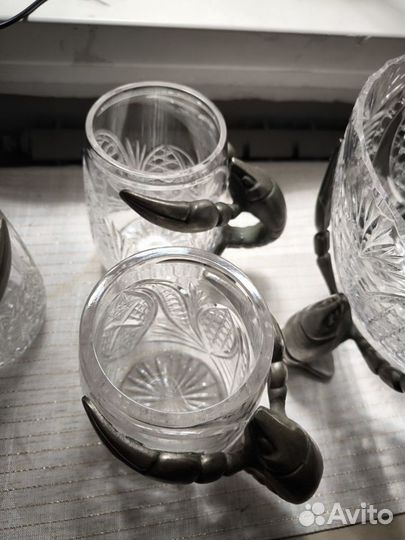 Набор хрусталь Раки СССР: 4 пивные кружки + ваза