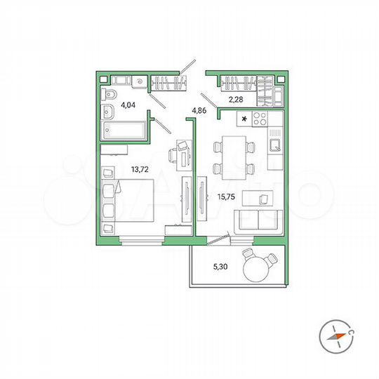 1-к. квартира, 42,2 м², 7/9 эт.