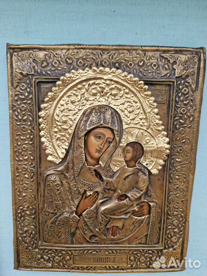 Старинные иконы 19 век рукописные, оклад, киот