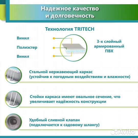 Бассейн каркасный прямоугольный 400Х200Х100 см