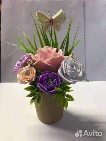 Букеты цветов из текстиля+мыла