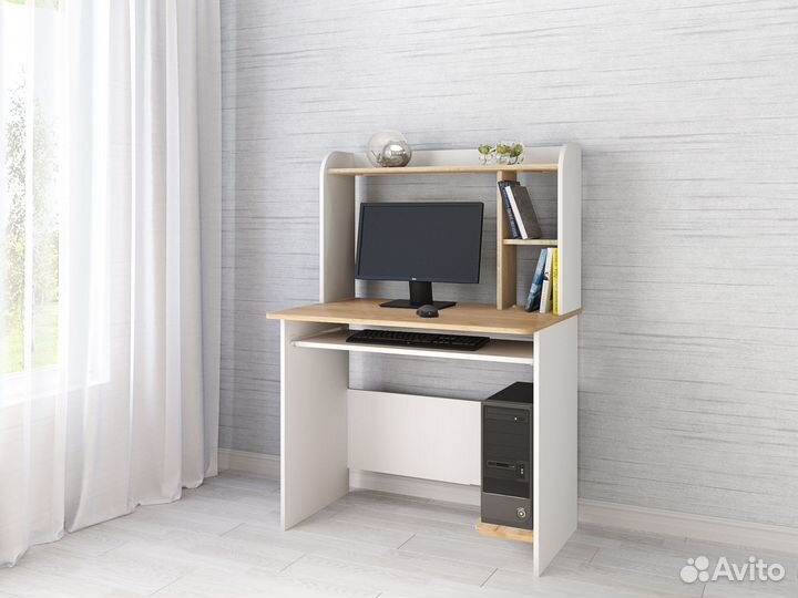 Грета-2 Компьютерный стол белый/крафт золотой