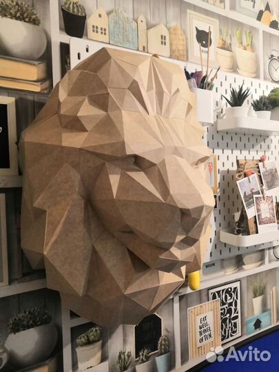 Papercraft лев декор полигональная модель на стену