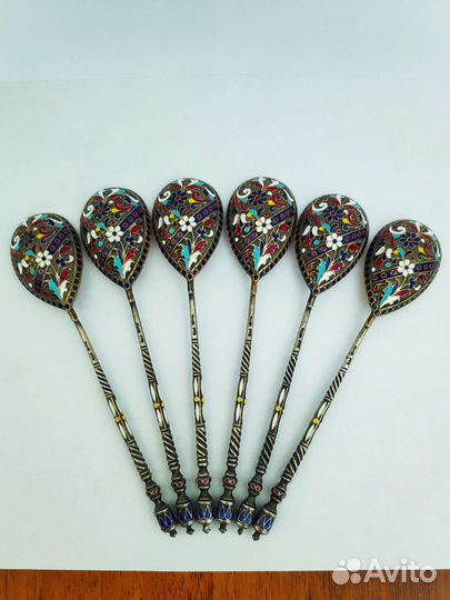 Набор ложек, серебро 84 пробы, эмаль, Милюков