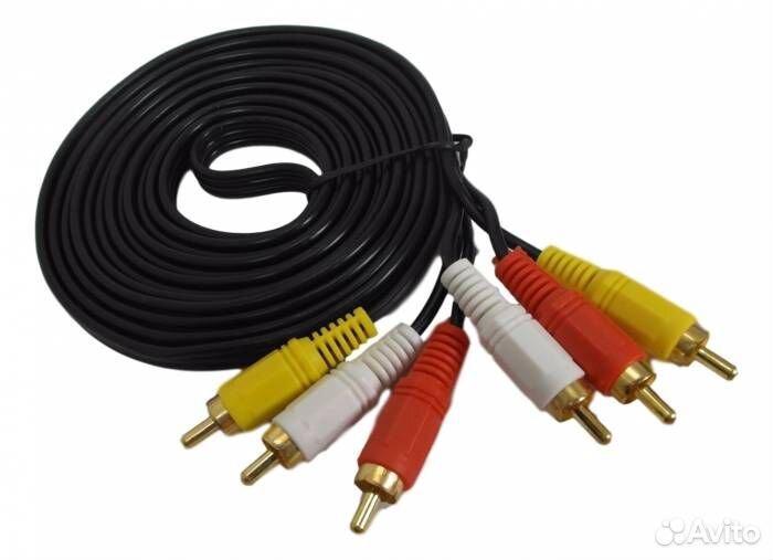 Кабель 3х3 RCA 5м, толстый провод, штекеры покрыты