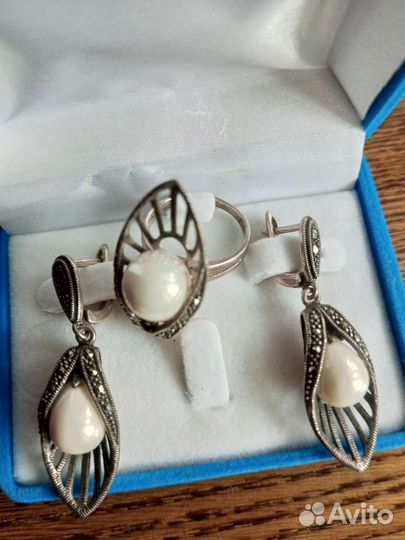 Серебро. Кулон и серьги. Кольцо, цепочка