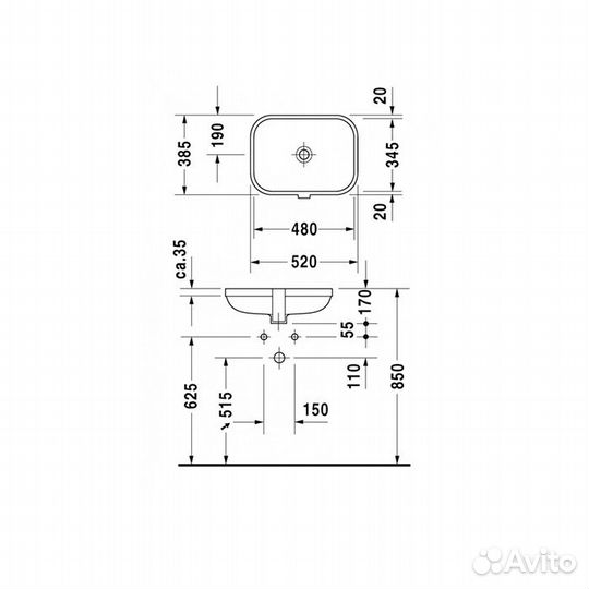 Раковина duravit встраиваемая снизу 480х345 мм