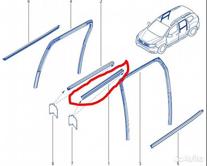 Уплотнитель опускного стекла задний левый Renault