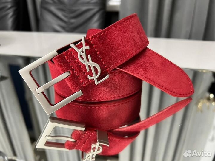 Ремень ysl замша 3 cm красный