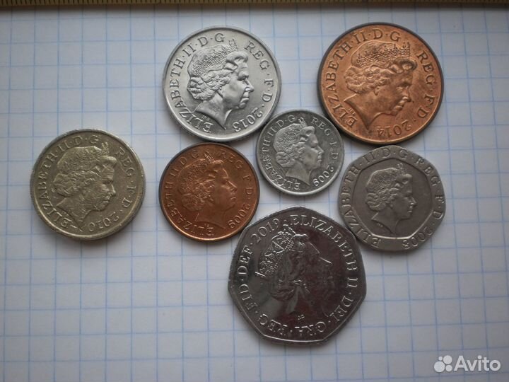 Набор монет 1 2 5 10 20 50 пенсов щит герб Англия