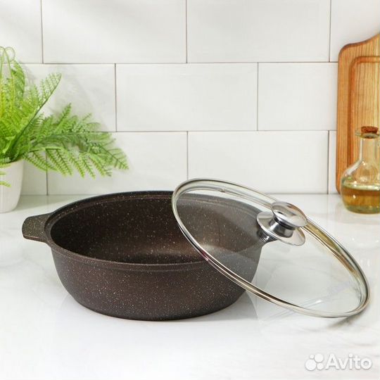 Жаровня, 3 л, стеклянная крышка, антипригарное пок