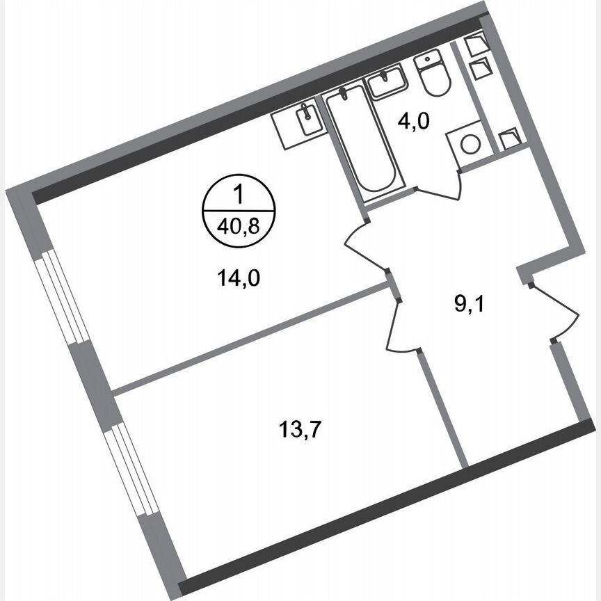 1-к. квартира, 40,8 м², 9/17 эт.