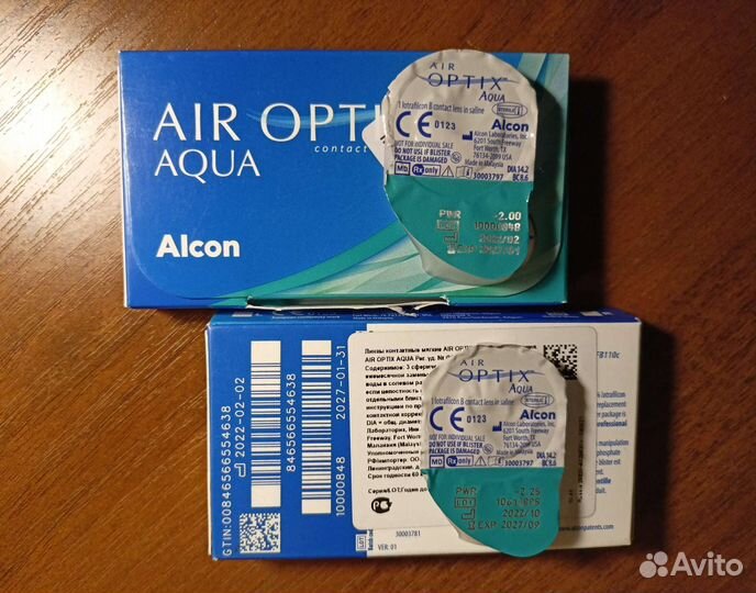 Контактные линзы Air Optix Aqua, -2.25, -2.00