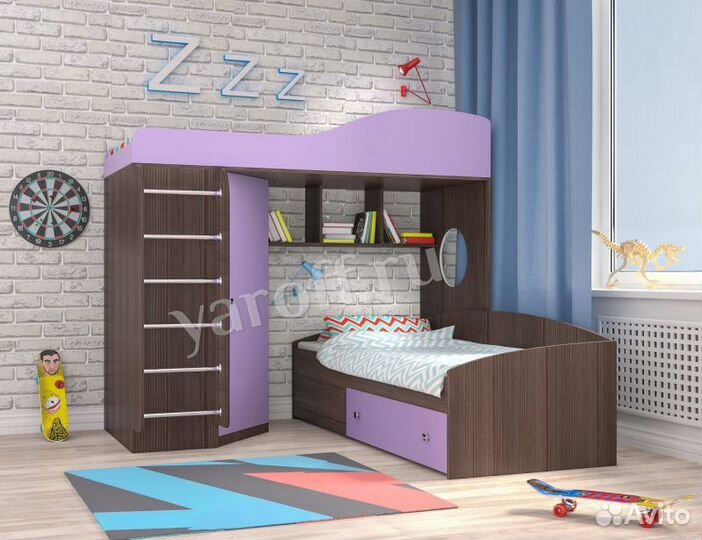 Детская кровать чердак Кадет 2 с металлической лес