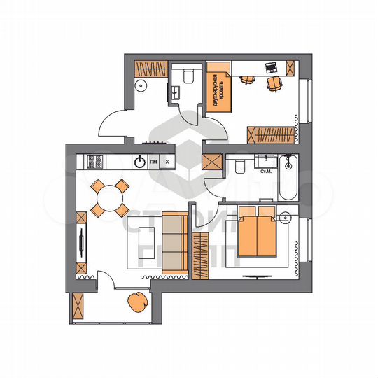 2-к. квартира, 61,3 м², 6/9 эт.