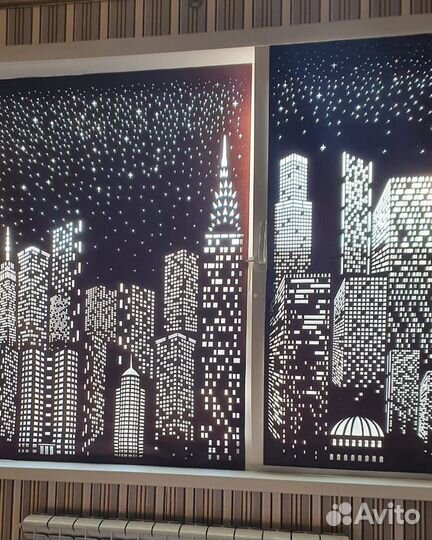 Рулонные шторы с перфорацией Ночной город