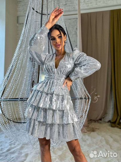 Люксовое платье серебро