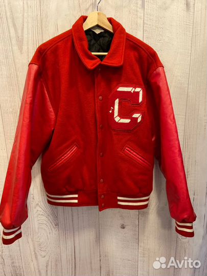 Винтажный кожаный бомбер Varsity Jacket