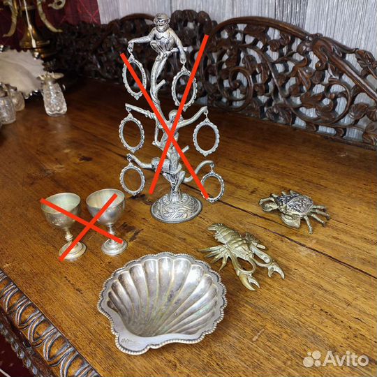 Рак Краб Ракушка икорница посеребрение