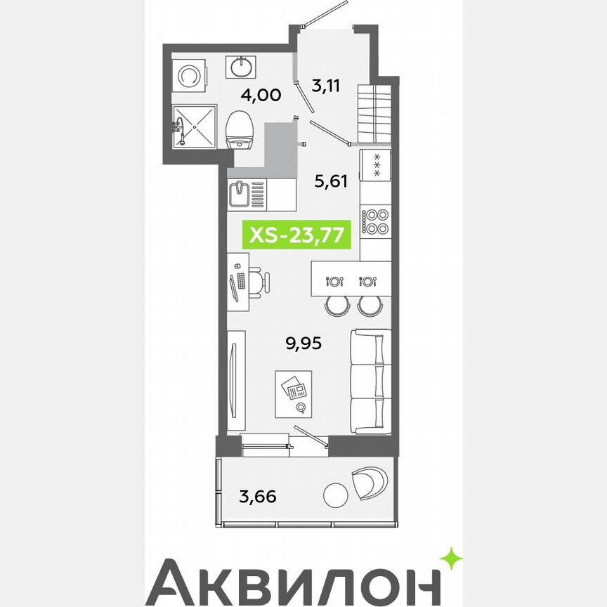 Квартира-студия, 23,8 м², 8/12 эт.