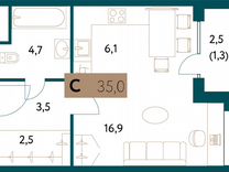 Квартира-студия, 35,1 м², 8/15 эт.