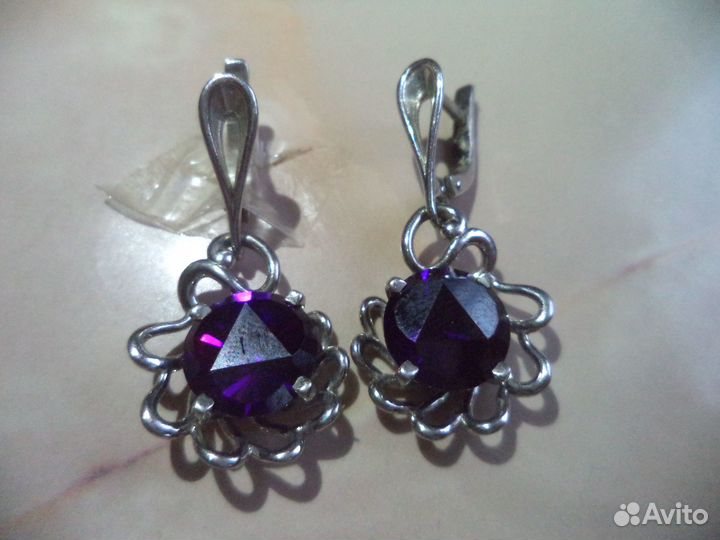 Серьги-подвески серебро 925, камни
