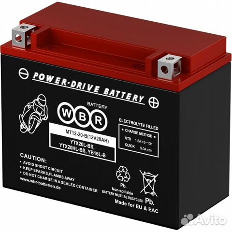 Мото Аккумулятор WBR MT12-20-B (ytx20l-BS,tx20hl-B