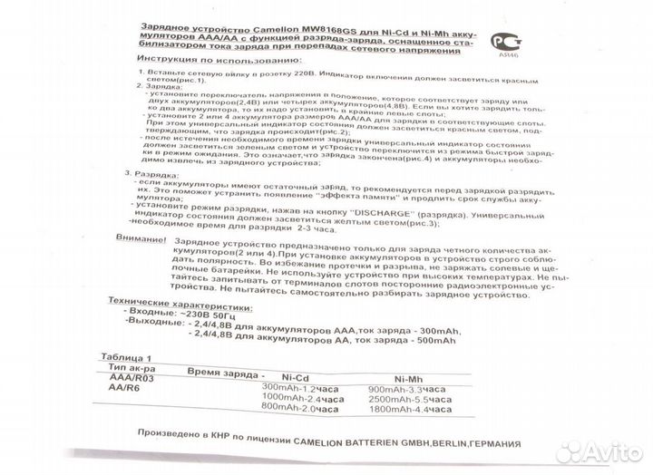 Зарядное устройство Camelion CM8168