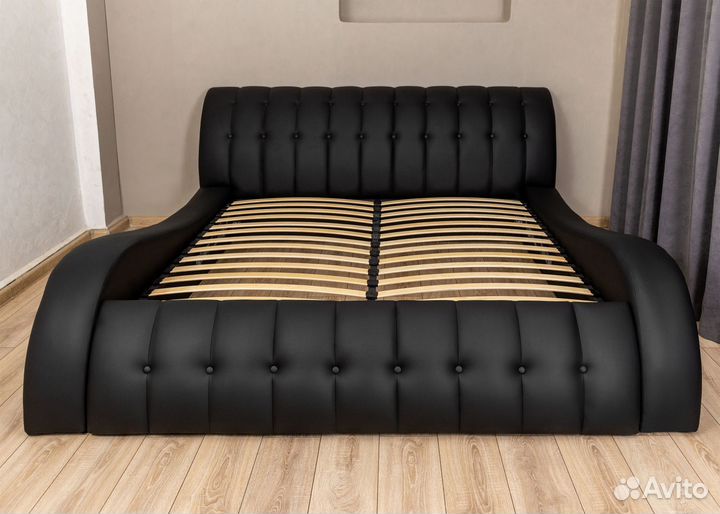 Кровать 200х200 черный экокожа мадрид