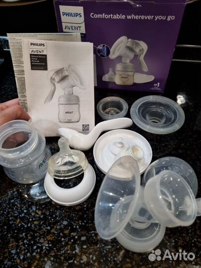 Молокоотсос Avent ручной + бутылочка 0+ комплект