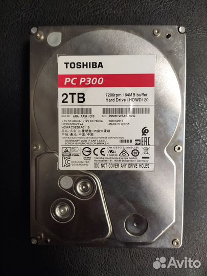 HDD Toshiba 2 Tb, маленький пробег, не китай